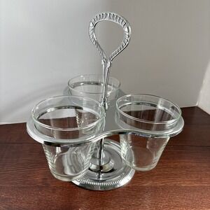 Vintage Irvinware Condiment Caddy Server Lazy Susan Glass Chrome MCM Relish USA